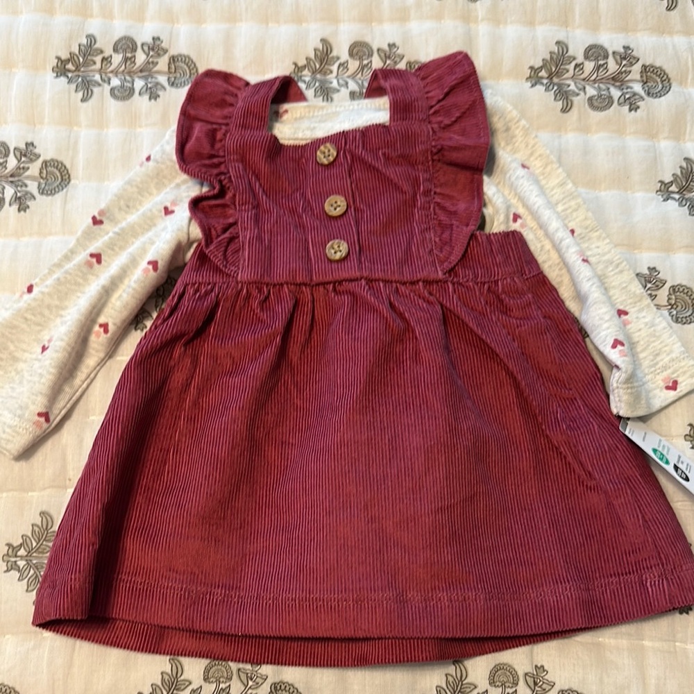 NWT Carters 0-3 Months Corduroy Dress with Heart Onesie